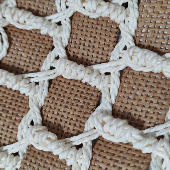 Boho Style Weaved Hand Bag with Wooden Handles - Picture 2 of 4